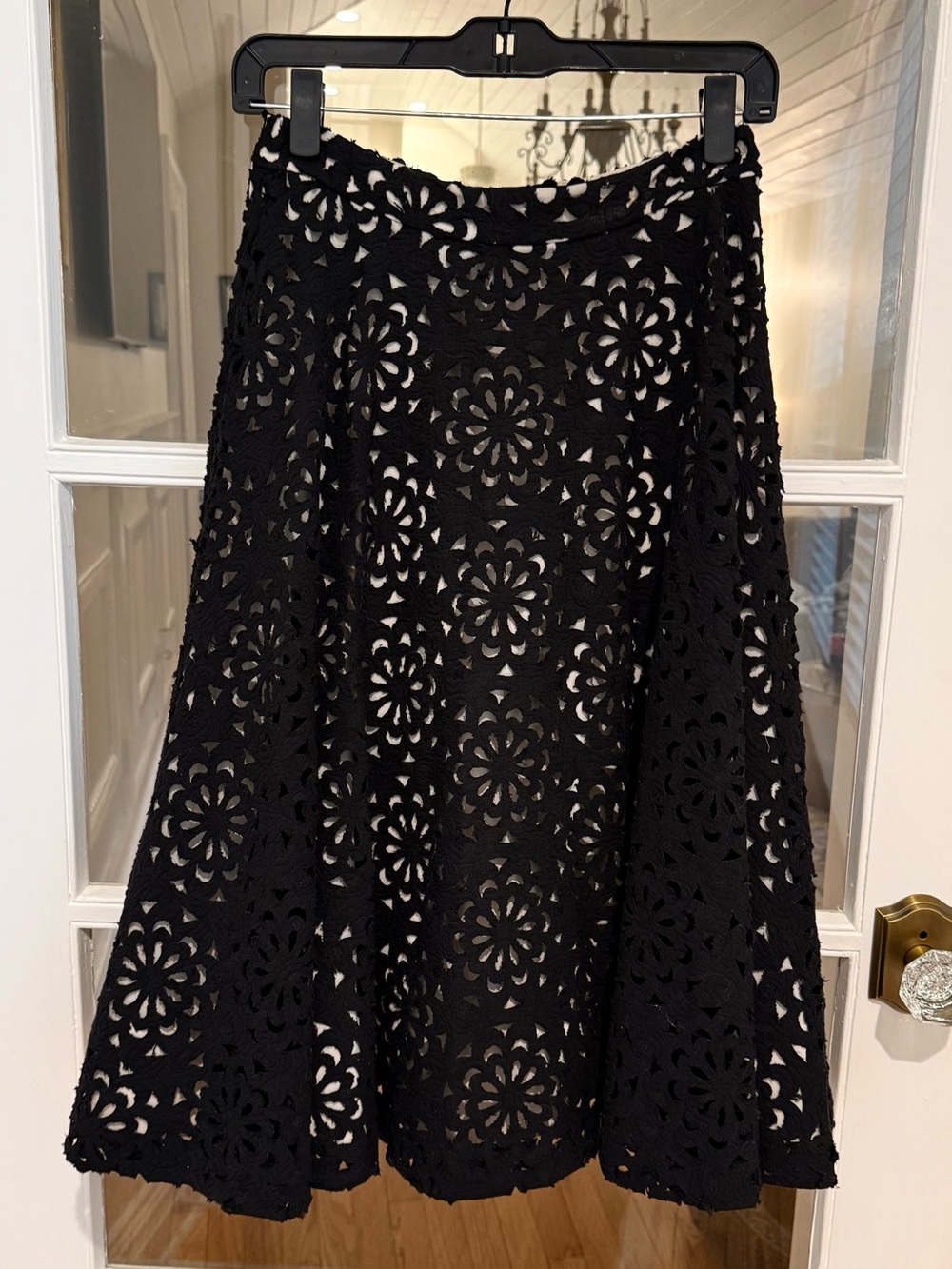 Alice + Olivia Black A-Line Laser-Cut Floral Midi Skirt
